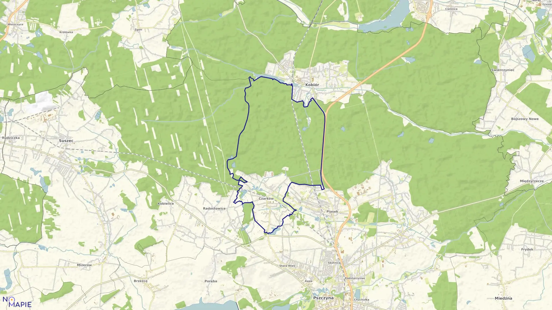 Mapa obrębu Czarków w gminie Pszczyna