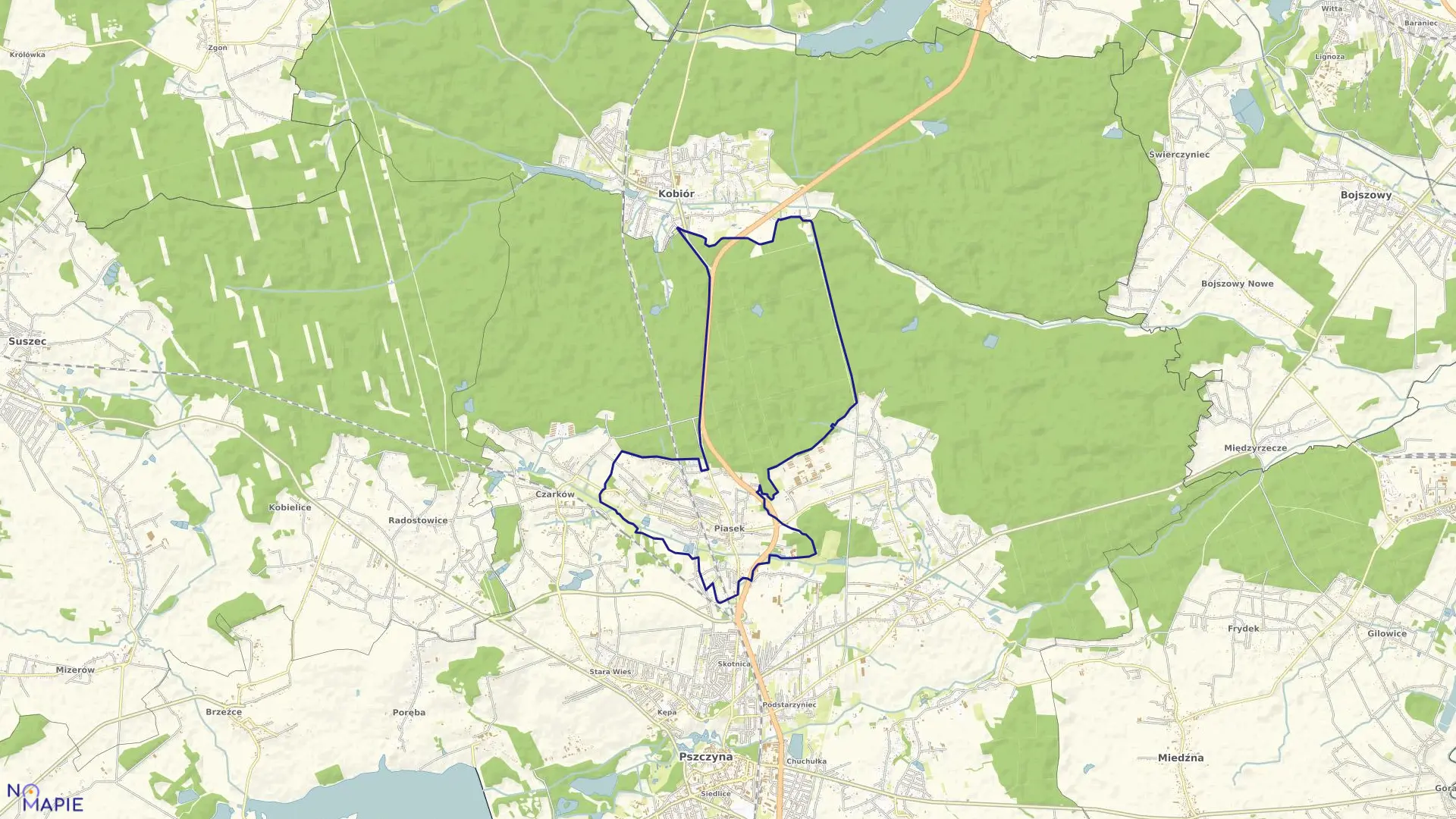 Mapa obrębu Piasek w gminie Pszczyna